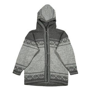 Vintage Fair Isle Nordic Winter Gray Hooded‎ Cardigan Wool Men's M or L (approx)